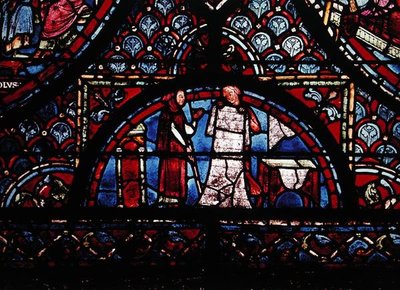Pelzhändler, Detail aus einem Fenster mit Szenen aus dem Leben Karls des Großen, aus dem nördlichen Umgang von French School